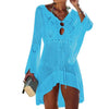 Sexy Women’s Bathing Suit Beach Cover Up Hollow Out Knitted Women Flared Sleeves Solid Color Beach Dress saida de praia