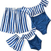 Family Matching Swimwear One Piece Bathing Suit Striped Hollow Out Monokini Mommy and Me Beachwear