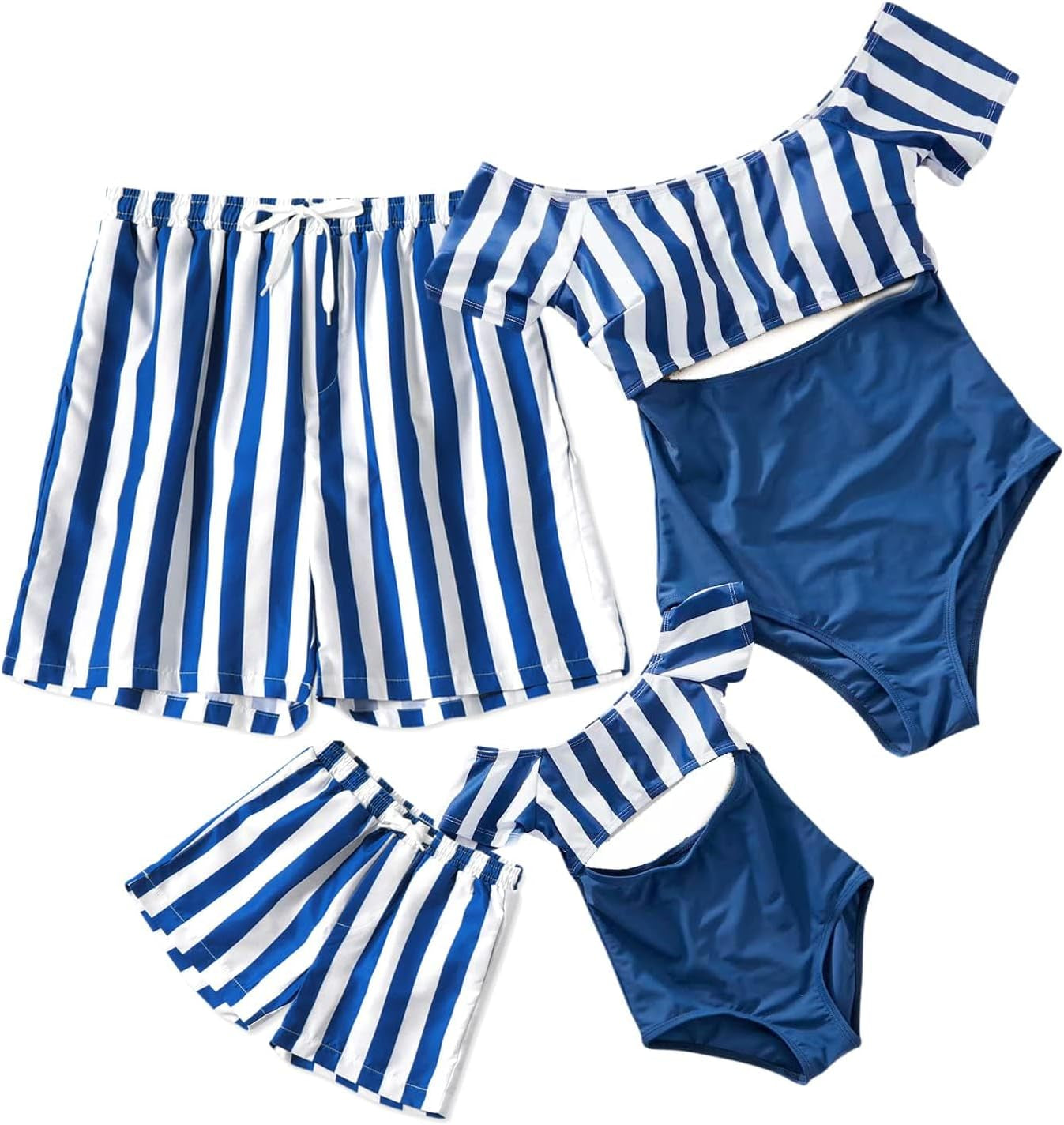 Family Matching Swimwear One Piece Bathing Suit Striped Hollow Out Monokini Mommy and Me Beachwear