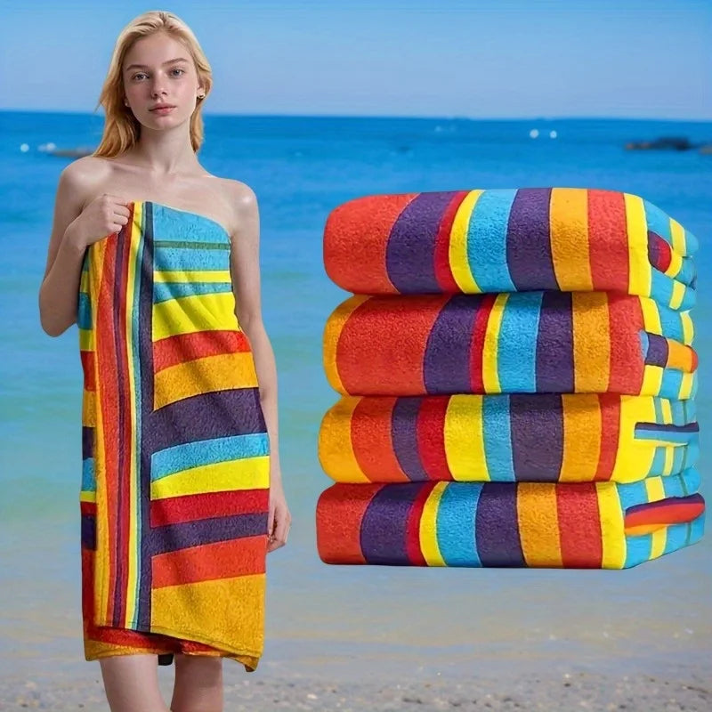 Colored Classic Multi-Color Stripe Beach & Pool Towel - Large Beach Towel - Soft & Absorbent Colorful Towel