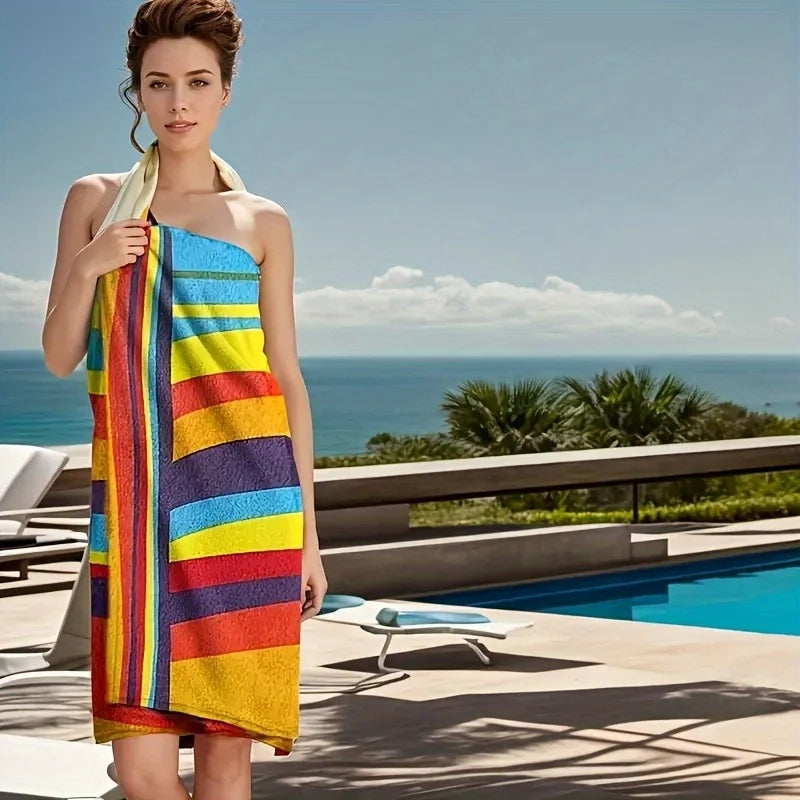 Colored Classic Multi-Color Stripe Beach & Pool Towel - Large Beach Towel - Soft & Absorbent Colorful Towel