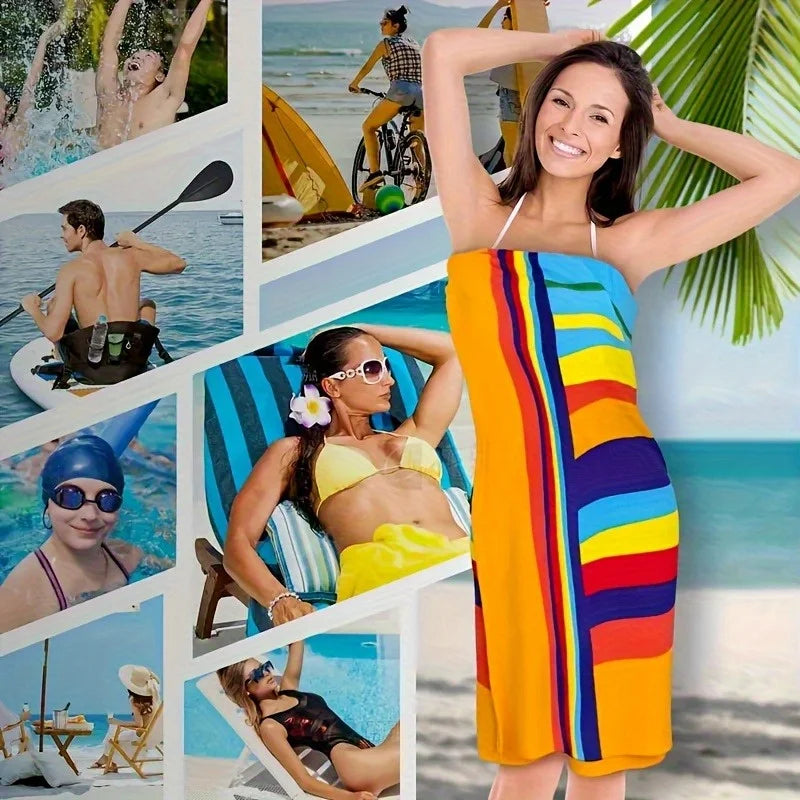 Colored Classic Multi-Color Stripe Beach & Pool Towel - Large Beach Towel - Soft & Absorbent Colorful Towel