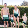 Family Colorblock Swimwear Set with V Neck Wrap One Piece and Trunks