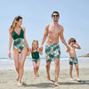 Family Matching Swimwear Set with One Piece Swimsuit for Mom and Trunks for Dad and Kids