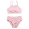 Children Two Piece Bathing Suit 8-15 Years Swimsuit For Girls Summer Bikini Set Solid Color Tops And Briefs Suit Kids Swimwear