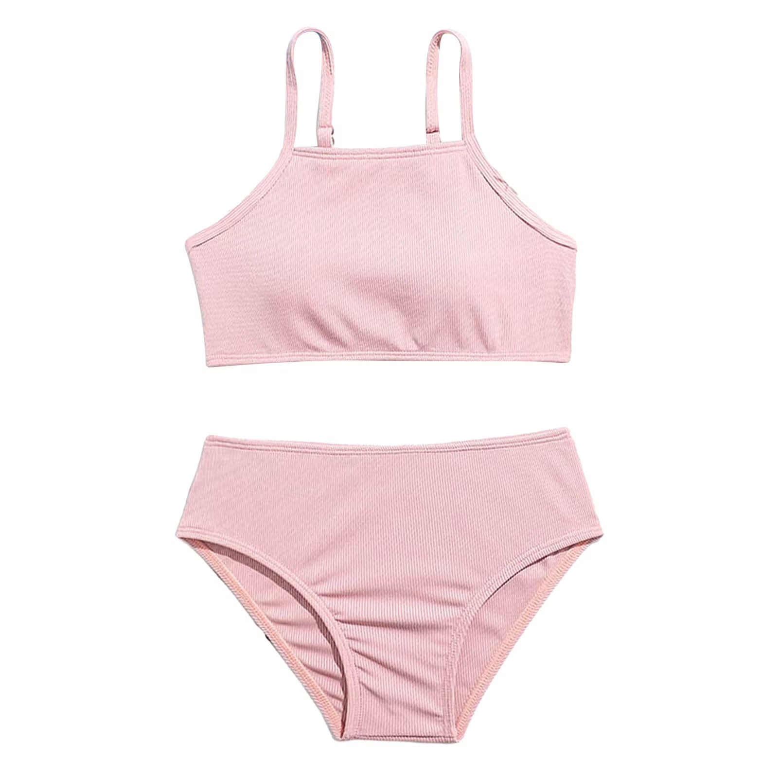 Children Two Piece Bathing Suit 8-15 Years Swimsuit For Girls Summer Bikini Set Solid Color Tops And Briefs Suit Kids Swimwear