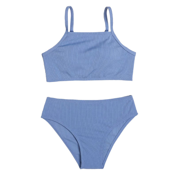 Children Two Piece Bathing Suit 8-15 Years Swimsuit For Girls Summer Bikini Set Solid Color Tops And Briefs Suit Kids Swimwear