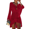 Sexy Women’s Bathing Suit Beach Cover Up Hollow Out Knitted Women Flared Sleeves Solid Color Beach Dress saida de praia