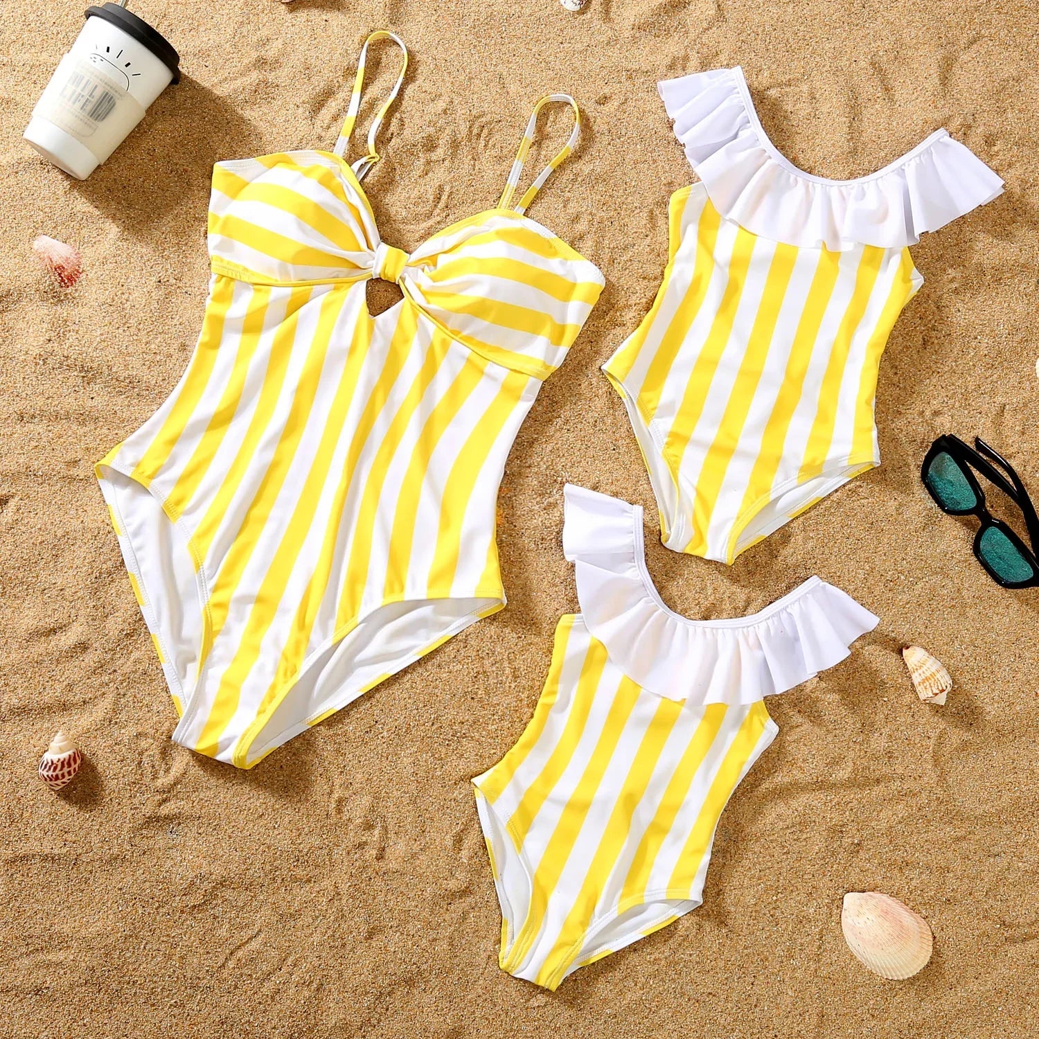 Yellow & White Family Swimwear