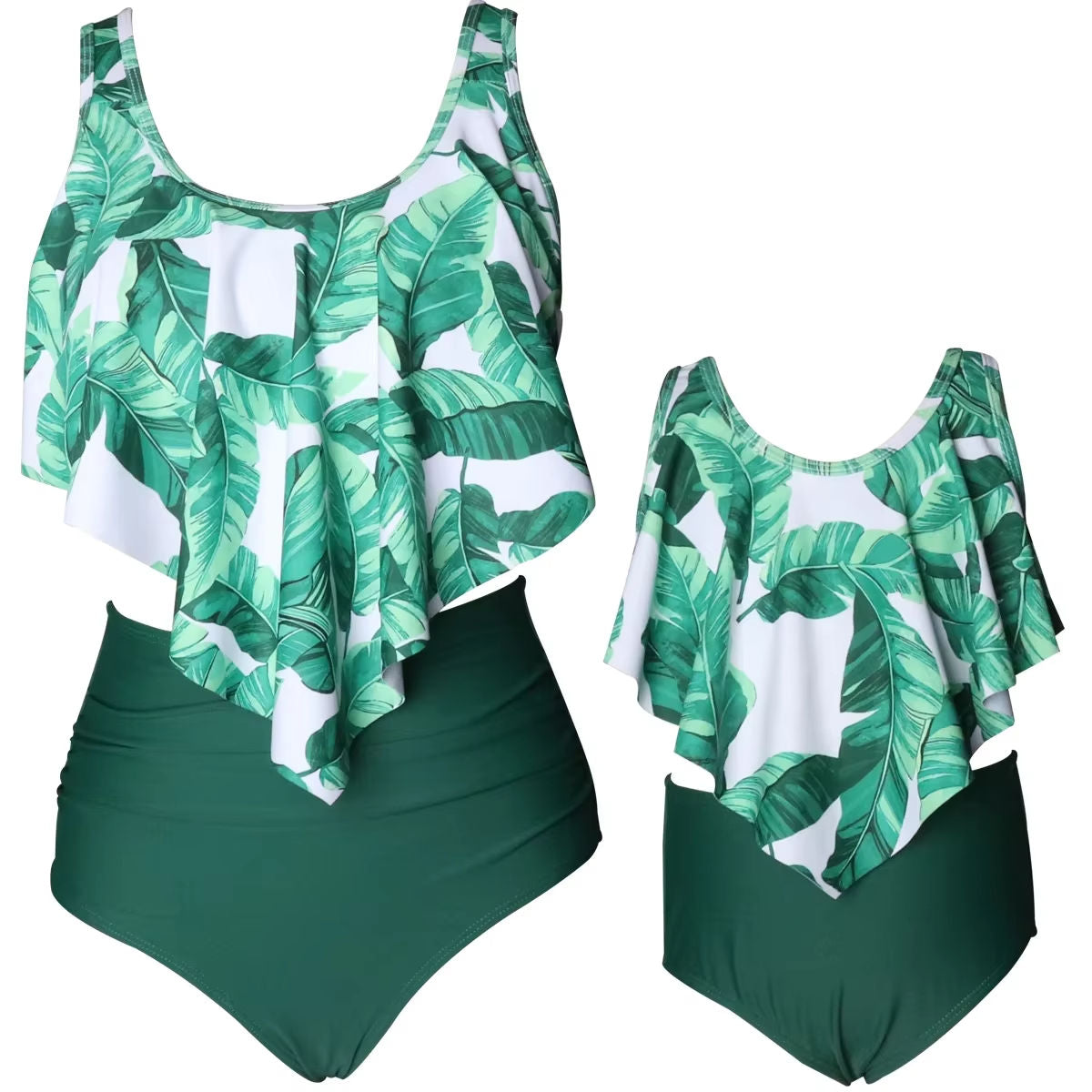 High Waist Two Piece Flounce Bikini Set Parent-child Swimwear Mother Daughter Swimsuit for Girls Family Matching Clothes 6 style