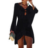 Sexy Women’s Bathing Suit Beach Cover Up Hollow Out Knitted Women Flared Sleeves Solid Color Beach Dress saida de praia