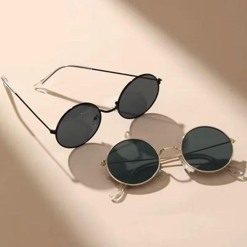 2 Pairs Per Set Small Round Sunglasses Women Cute Skinny Metal Eyewear Retro Vintage Narrow Cateye Sunglasses Set