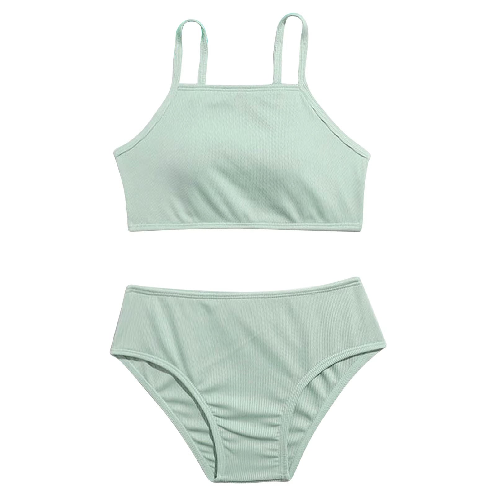 Children Two Piece Bathing Suit 8-15 Years Swimsuit For Girls Summer Bikini Set Solid Color Tops And Briefs Suit Kids Swimwear