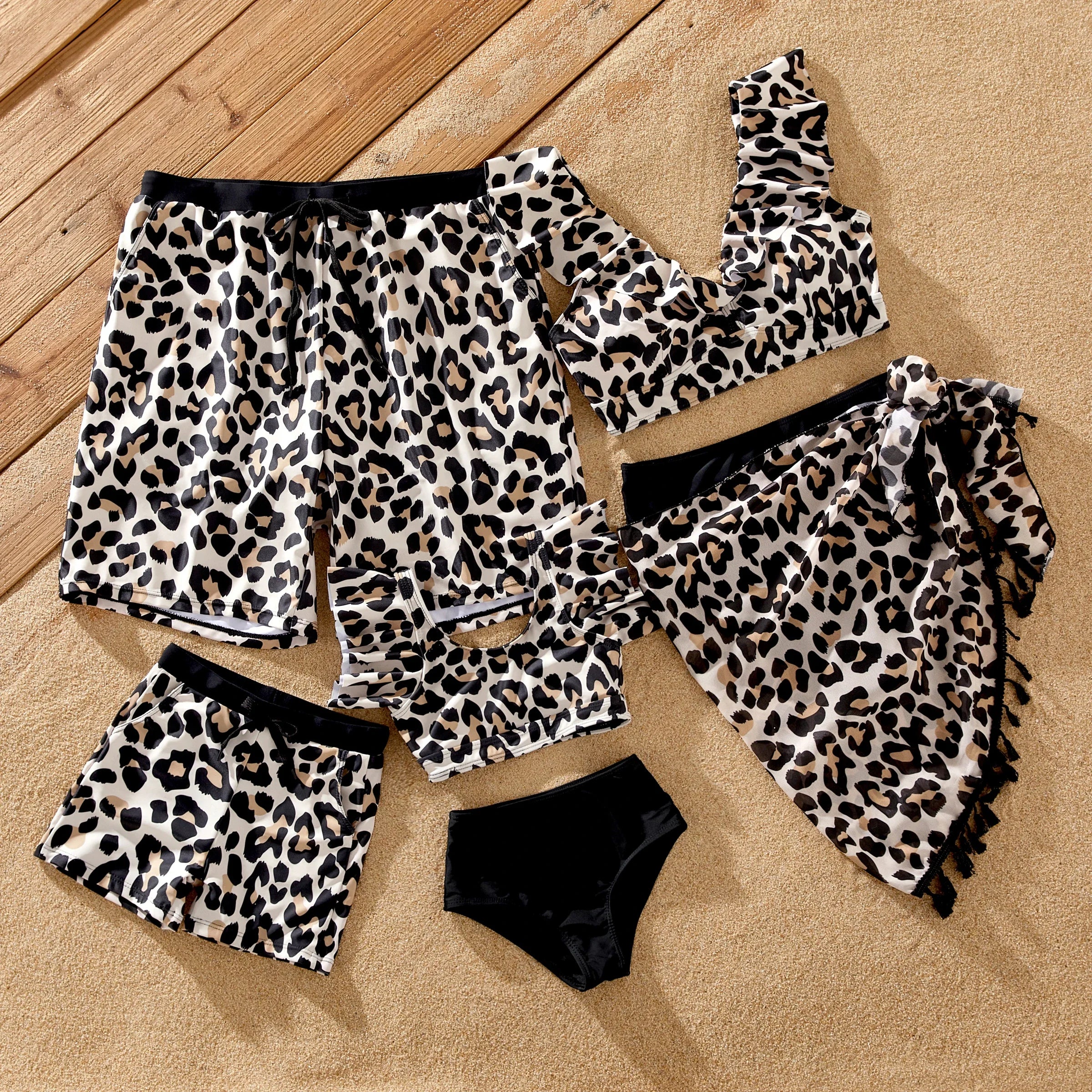 Leopard Print Family Swim Set with Sarong