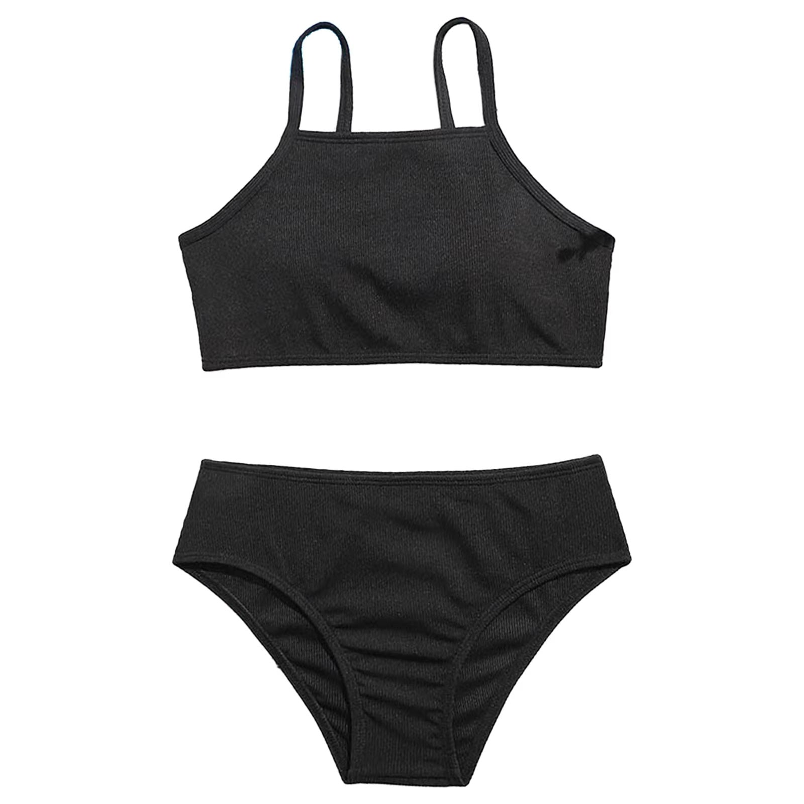 Children Two Piece Bathing Suit 8-15 Years Swimsuit For Girls Summer Bikini Set Solid Color Tops And Briefs Suit Kids Swimwear