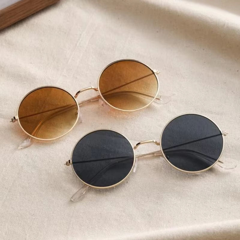 2 Pairs Per Set Small Round Sunglasses Women Cute Skinny Metal Eyewear Retro Vintage Narrow Cateye Sunglasses Set