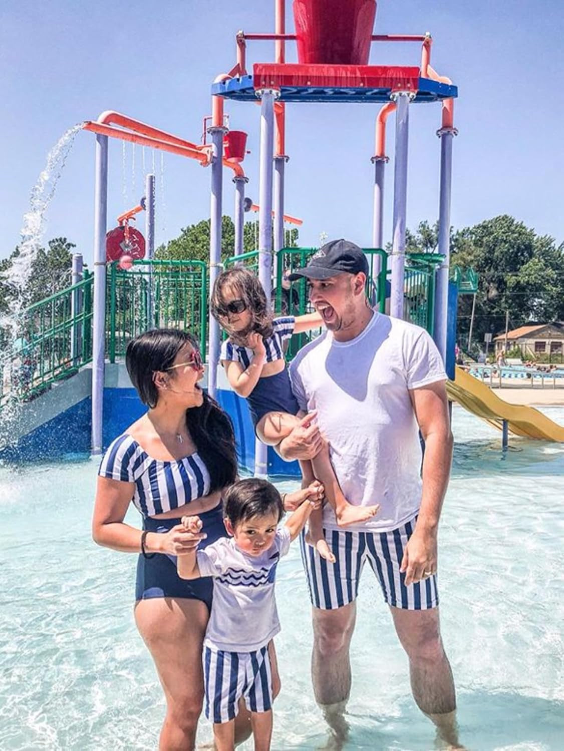 Family Matching Swimwear One Piece Bathing Suit Striped Hollow Out Monokini Mommy and Me Beachwear
