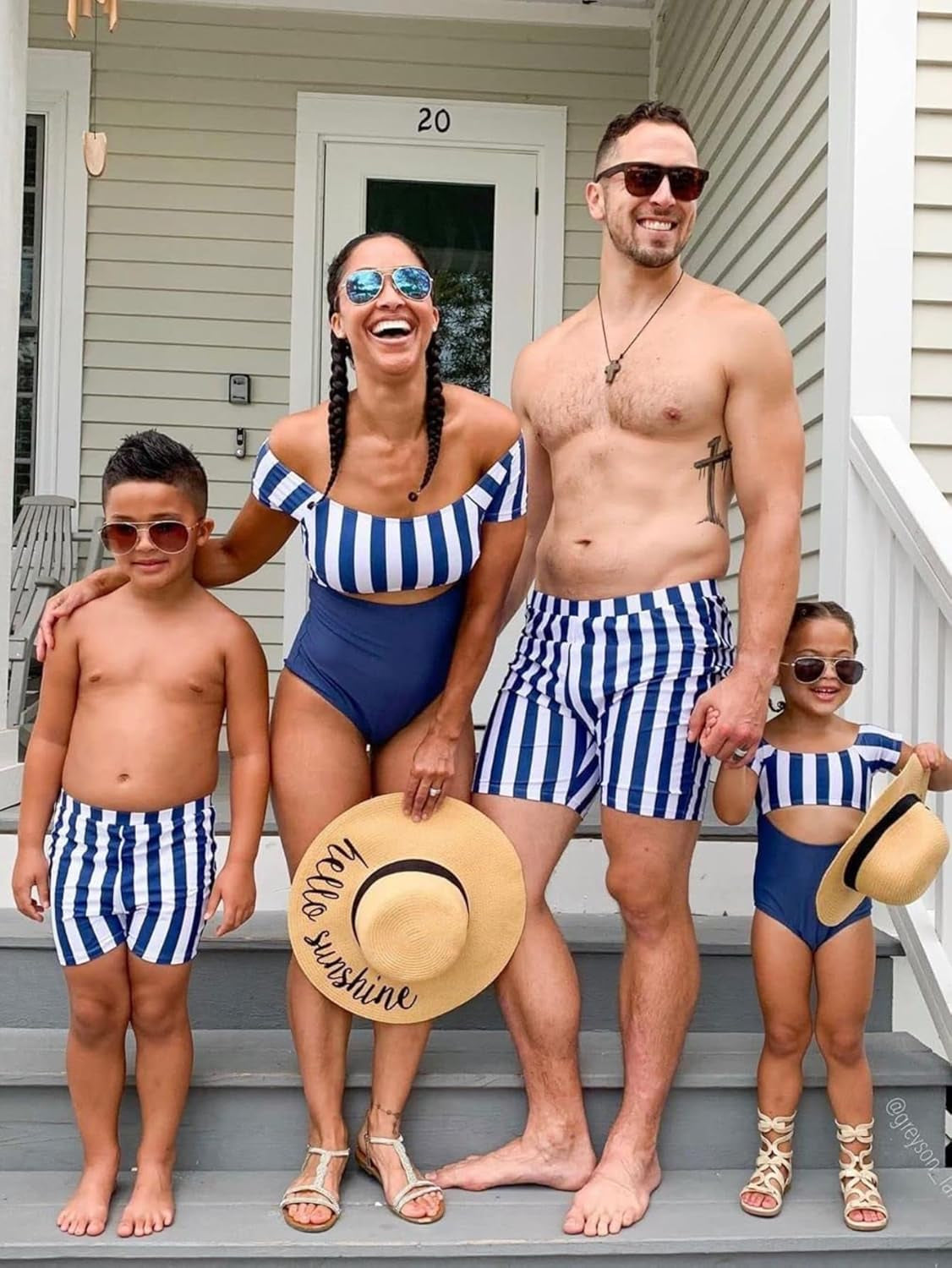 Family Matching Swimwear One Piece Bathing Suit Striped Hollow Out Monokini Mommy and Me Beachwear