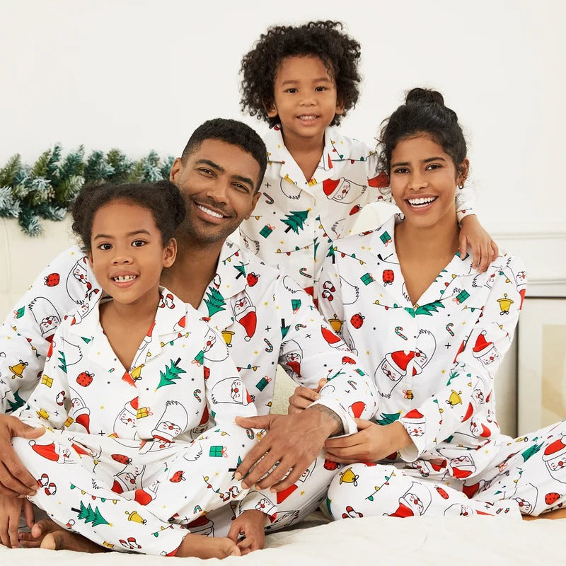PatPat Christmas Colorful Graphic Print Long Sleeve Pants Pajama Family Set